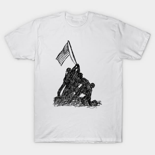 Iwo Jima - Black and White T-Shirt by Aeriskate